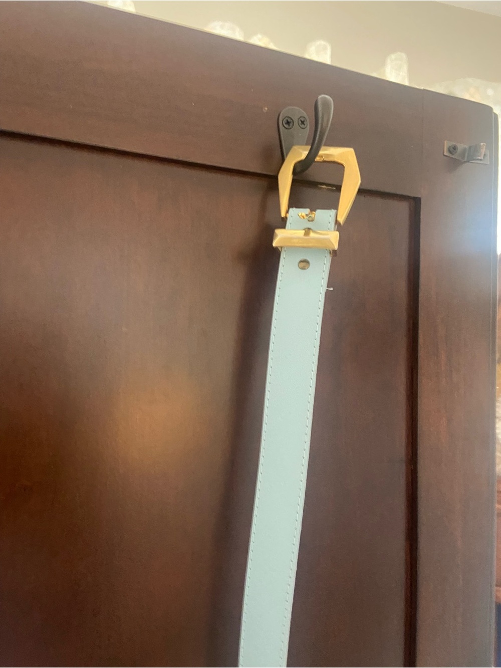 Light Blue Leather Belt with Gold Buckle